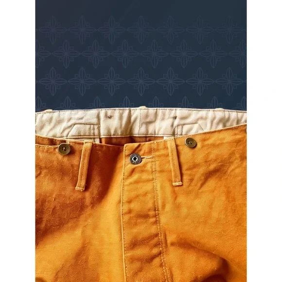 VINTAGE RRL Ralph Lauren Men Ochre Brown Canvas Cinch Back Work Trousers 32x30